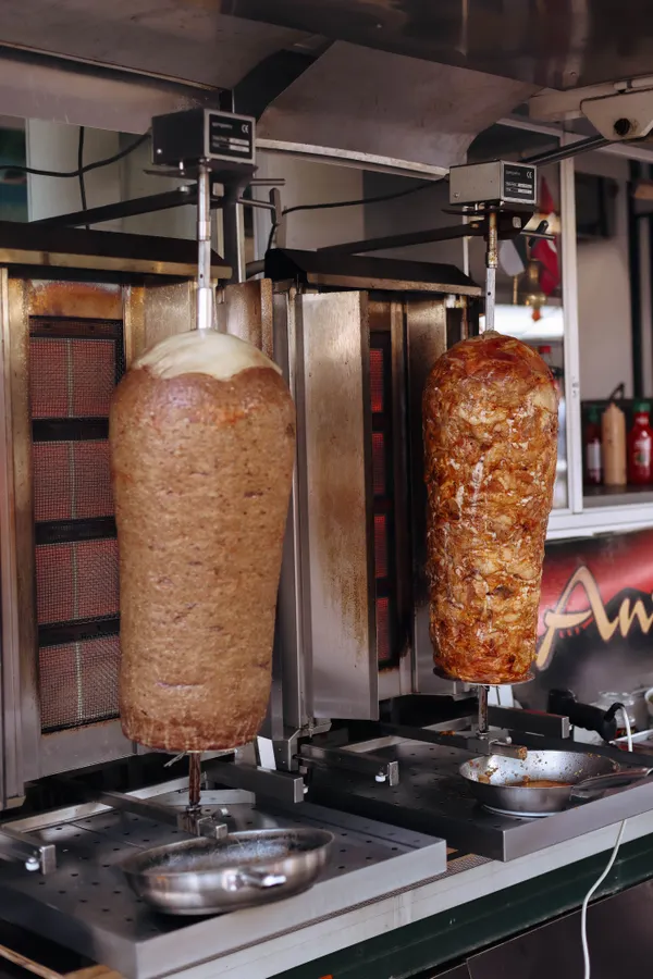 doner kebab spits in a restaurant